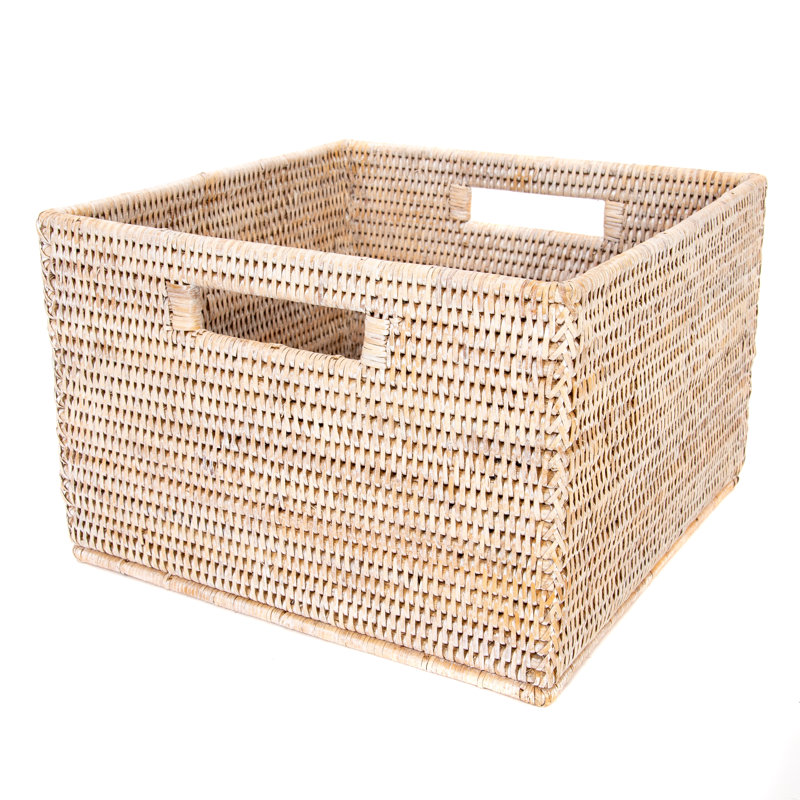Panier de rangement en rotin, Blanc délavé