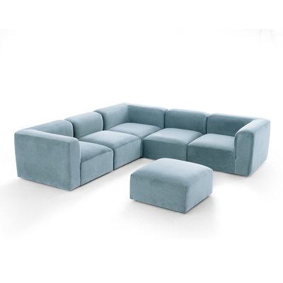 Modern 6-Piece Velvet Modular Sectional Sofa with Ottoman, Convertible L-Shaped Corner Couch