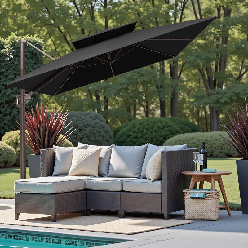 Parasol en porte-à-faux 12 pi x 9 pi, base lestée non incluse, Noir