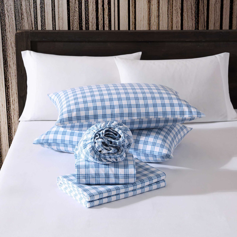 Brushed Cotton Flannel Sheet Set, Queen Sheet Set with 2 Pillowcases, Oxfordshire Stripe Beige