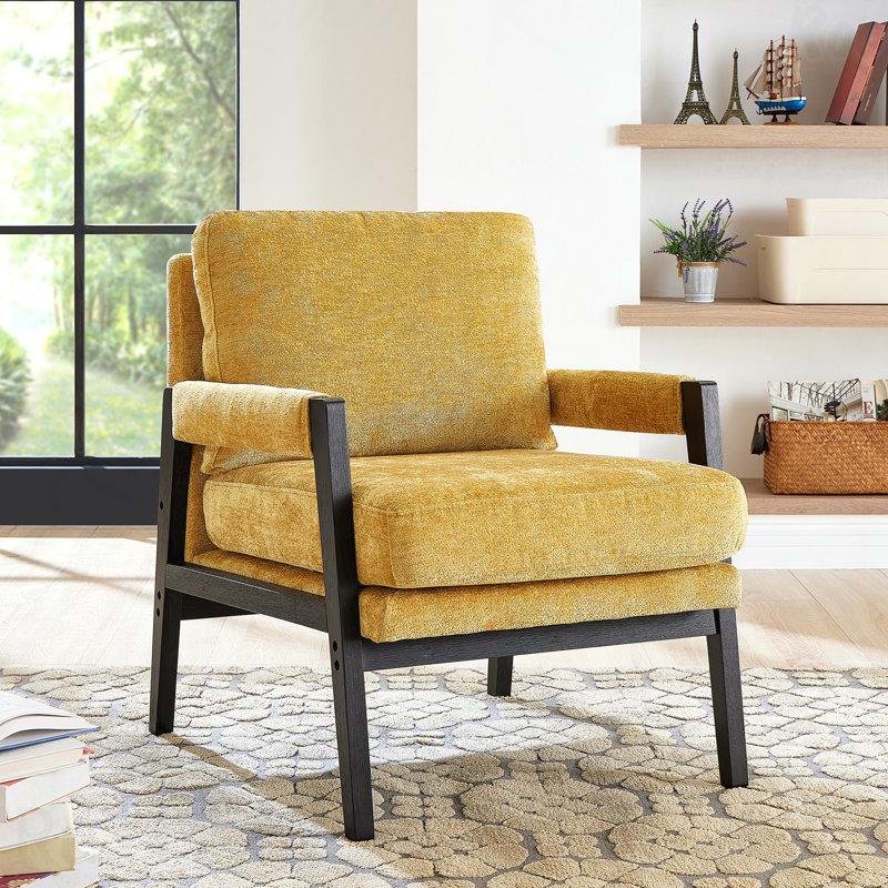 Mid-Century Modern Chenille Upholstered Accent Armchair, Yellow