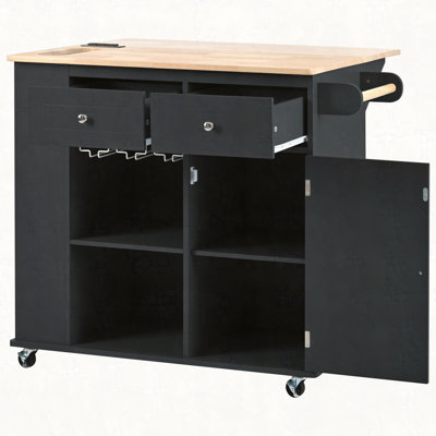 Kitchen Island with Power Outlet,Kitchen Storage Island with Drop Leaf and,Open Storage and Wine Rack,5 Wheels,with Adjustable Storage for Home, Kitch by Ophelia & Co.