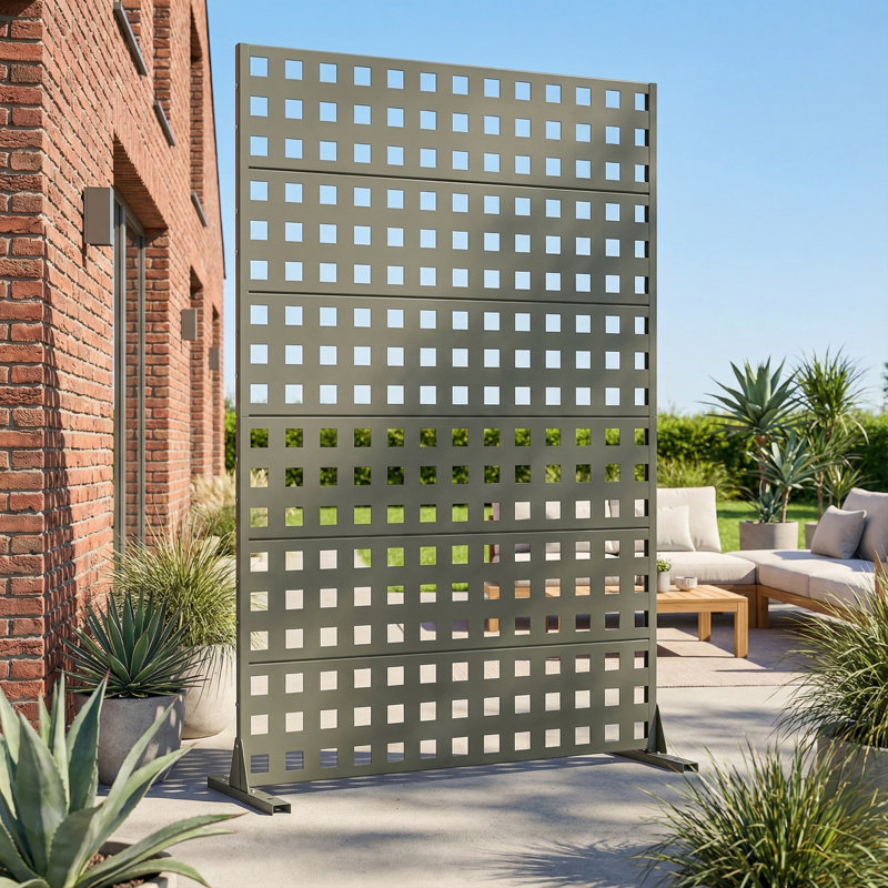 Panneau de clôture d'intimité en métal à rayures horizontales, 72" H x 47" W x 16" D, Olive Green