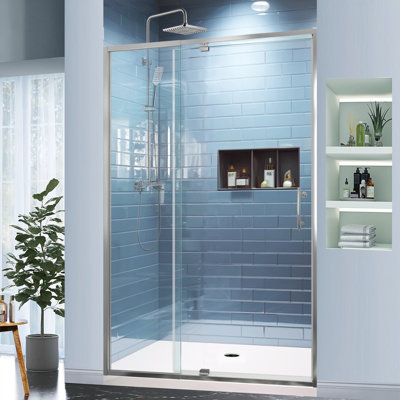 Porte de douche coulissante semi-sans cadre avec verre trempé de 44 à 48 po x H 71 po