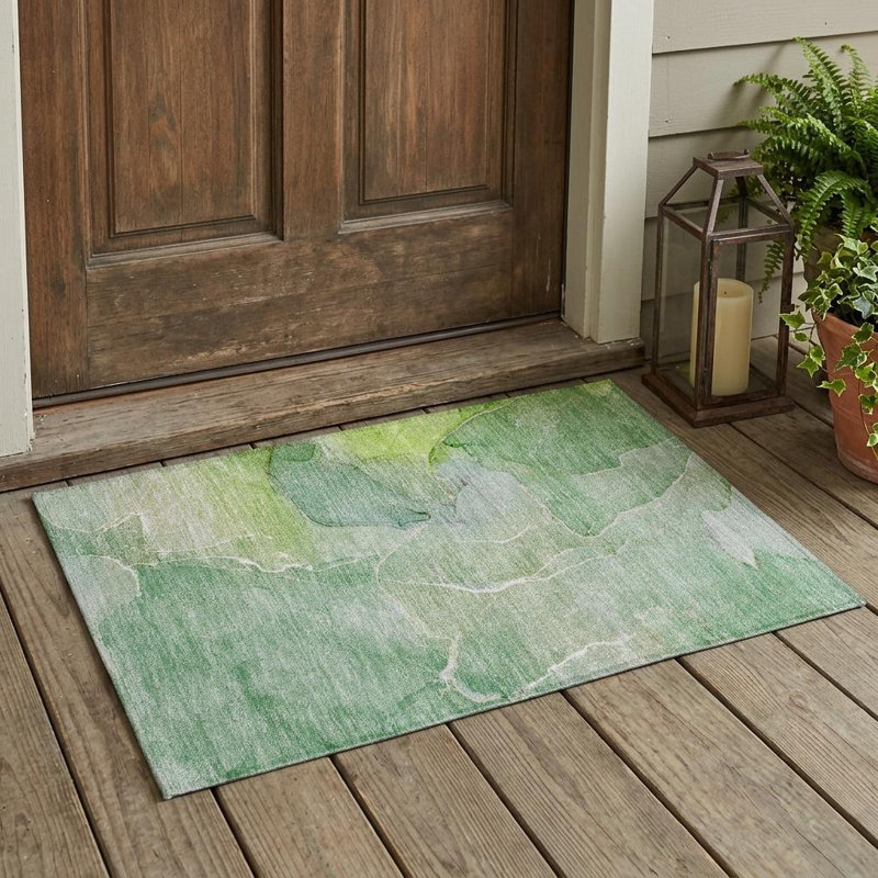 Tapis extérieur lavable et antidérapant abstrait 2 pi x 3 pi vert