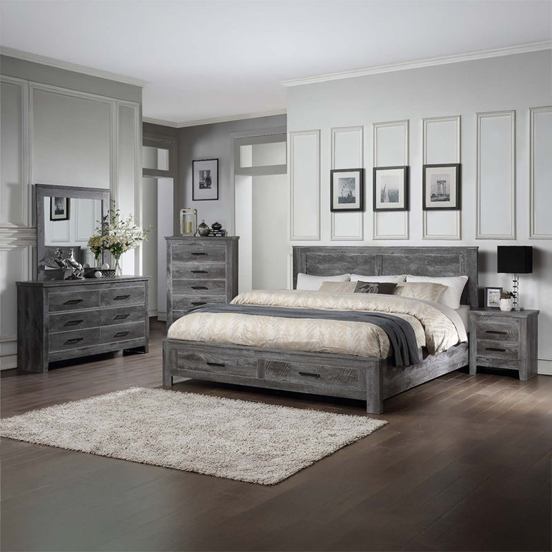 Commode 6 tiroirs Vidalia, finition chêne gris rustique