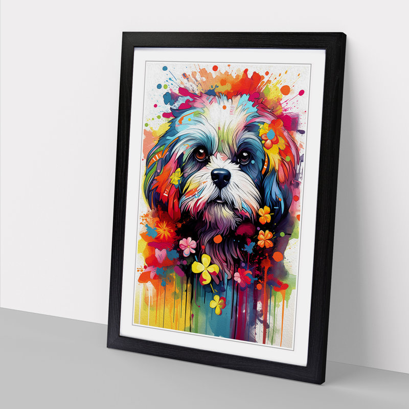 Shih Tzu Art Informel Art - Framed Print, 34cm H x 25cm W x 2cm D, Black