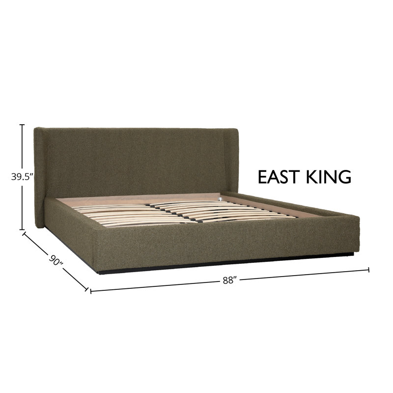 Tobias Upholstered Platform Bed, Olive, East King, King, Olive Green