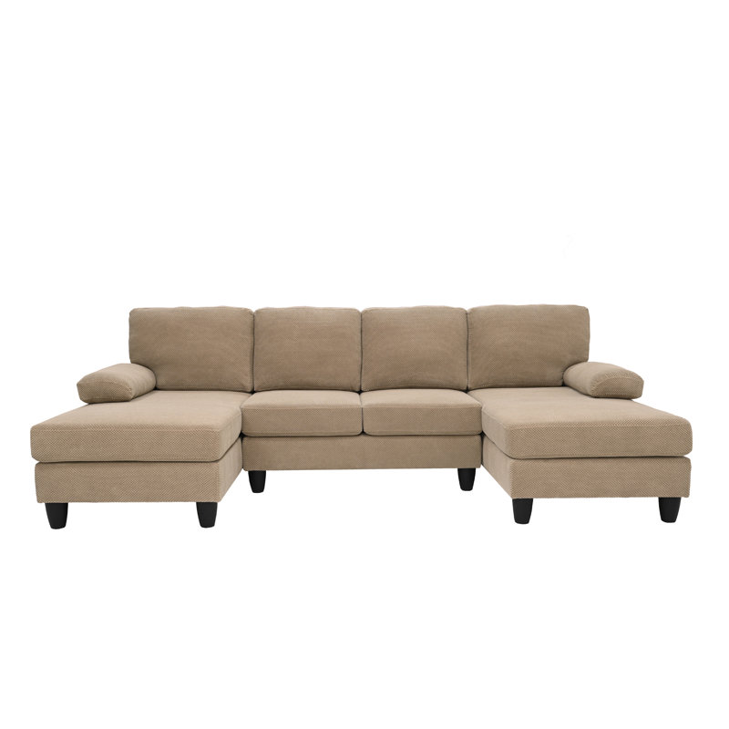 104" U Shape Sectional Sofa Cloud Couch, Camel Polyester