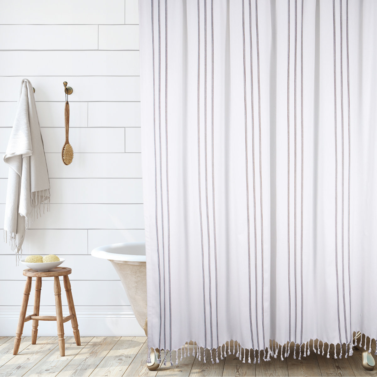 Ebern Designs Neleh 100% Cotton Striped Single Shower Curtain & Reviews ...