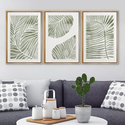 " Abstract Jungle Green Pastel Plants Nature Wilderness Illustrations " 3 - Pieces Painting Print