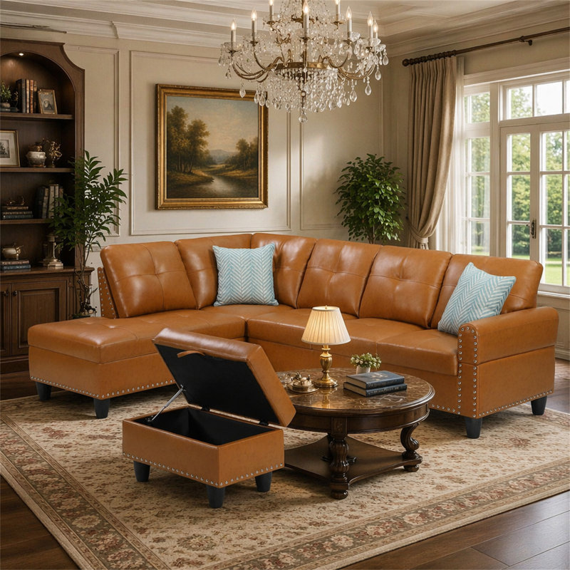 Canapé modulaire en similicuir avec repose-pieds, Ginger Faux Leather