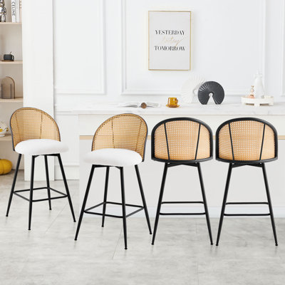 Swivel Boucle Upholstered Rattan Back Counter & Bar Stool by Corrigan Studio