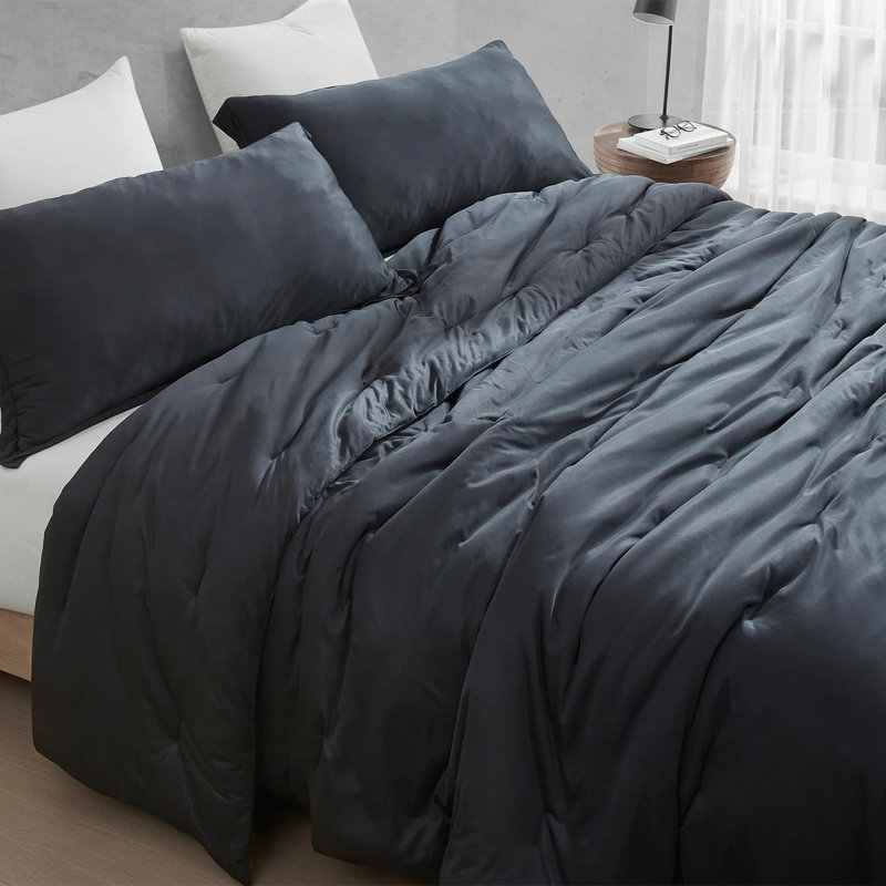 Ensemble d'édredon en nylon noir 5 pièces, Noir, Édredon simple très long simple + 1 taie décora
