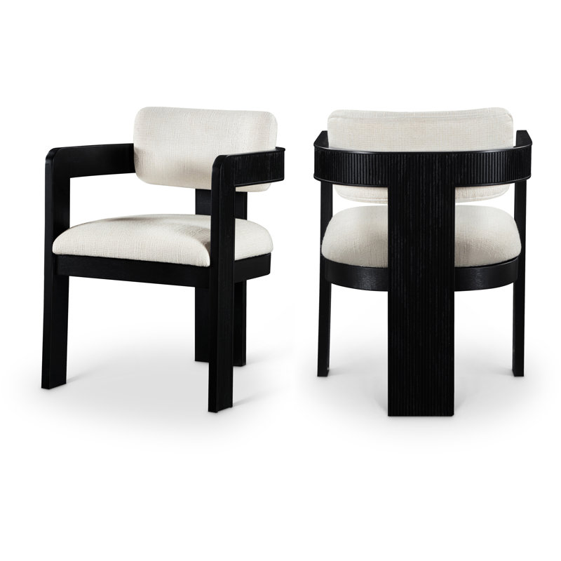 Sacha Frink Upholstered Dining Arm Chair, Cream Linen Textured Fabric, Black
