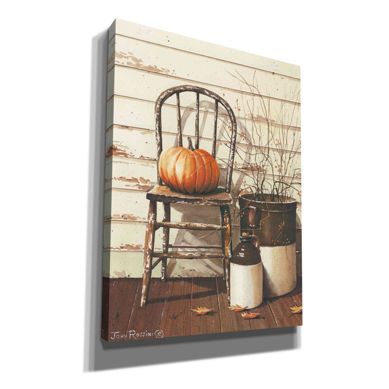 «Pumpkin & Chair» par John Rossini, art mural sur toile, H 16 po x l 12 po x P 0,75 po