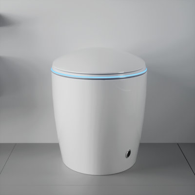 Toilette intelligente unique avec bidet intégré, toilette intelligente une pièce pour salle de bain moderne, siège à ouverture / fermeture automatique, capteur de pied, affichage à DEL, veilleuse, eau chaude et sécheuse, blanc