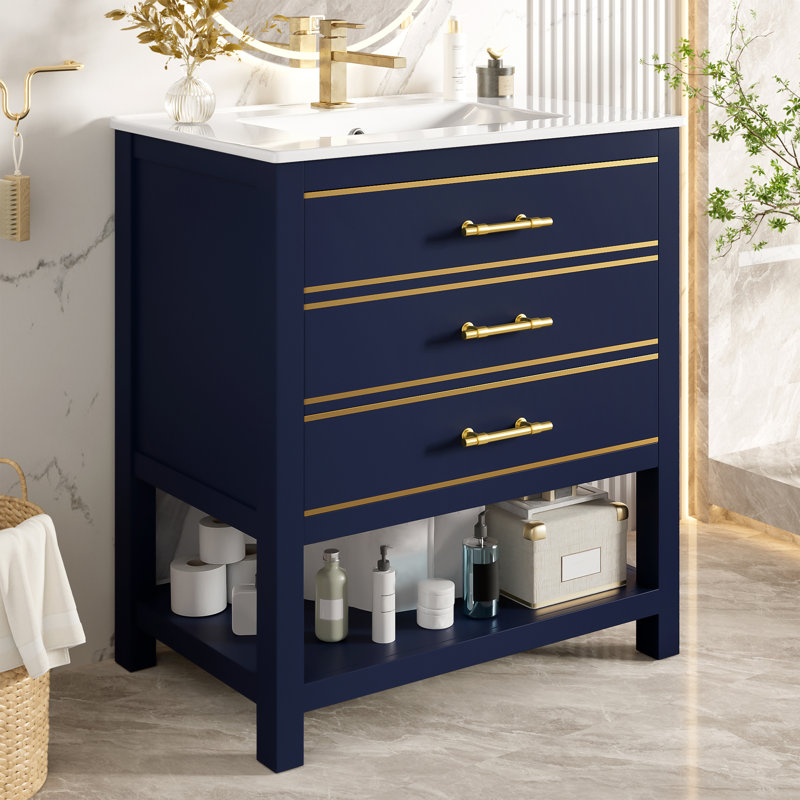 Single Bathroom Vanity with Ceramic Basin, Blue