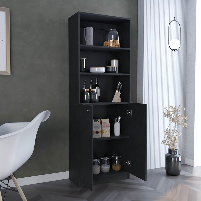Home 2-Door Bookcase, Modern Storage Unit With Dual Doors And Multi-Tier Shelves, Black