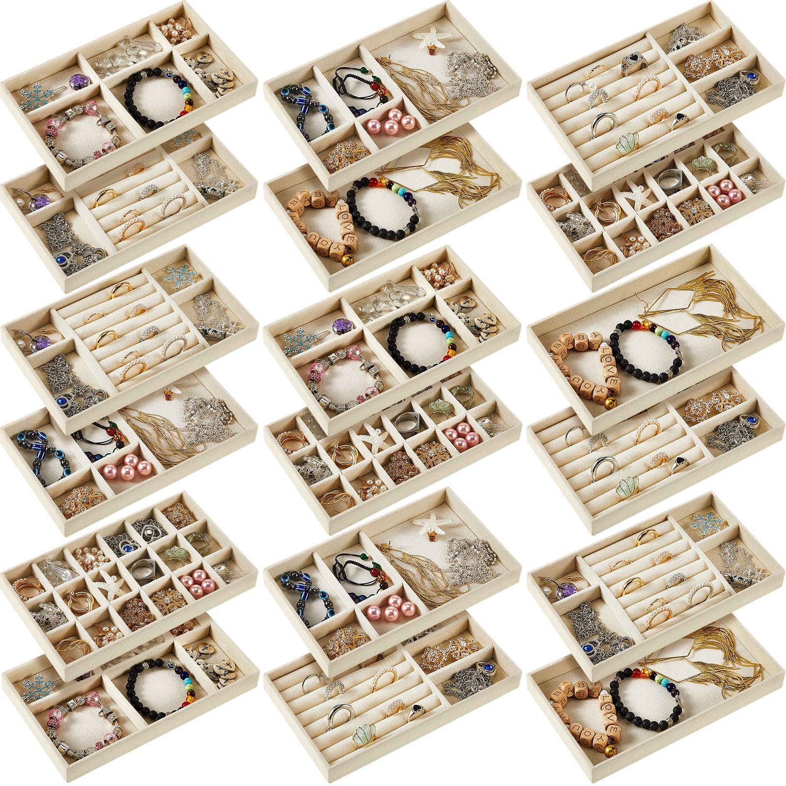 Rebrilliant 18 Pcs Velvet Jewelry Tray Stackable Jewelry Drawer ...