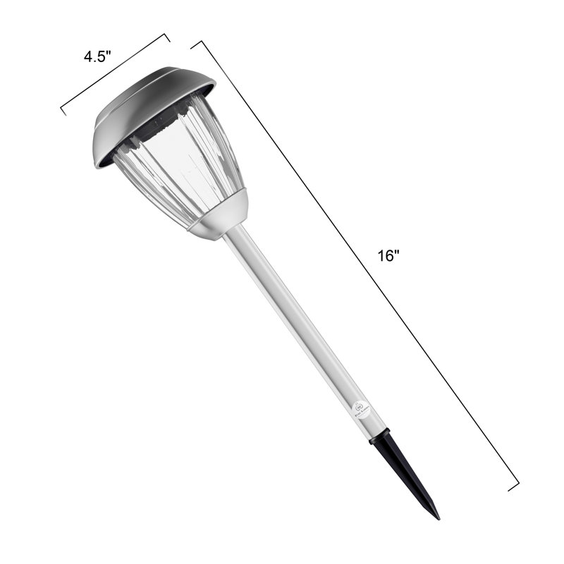 Set of 8 Solar Outdoor Lights - 16-Inch-Tall Stainless-Steel Path Stake Lighting for Garden, Landscape, Yard, and Driveway by Pure Garden (Gunmetal)
