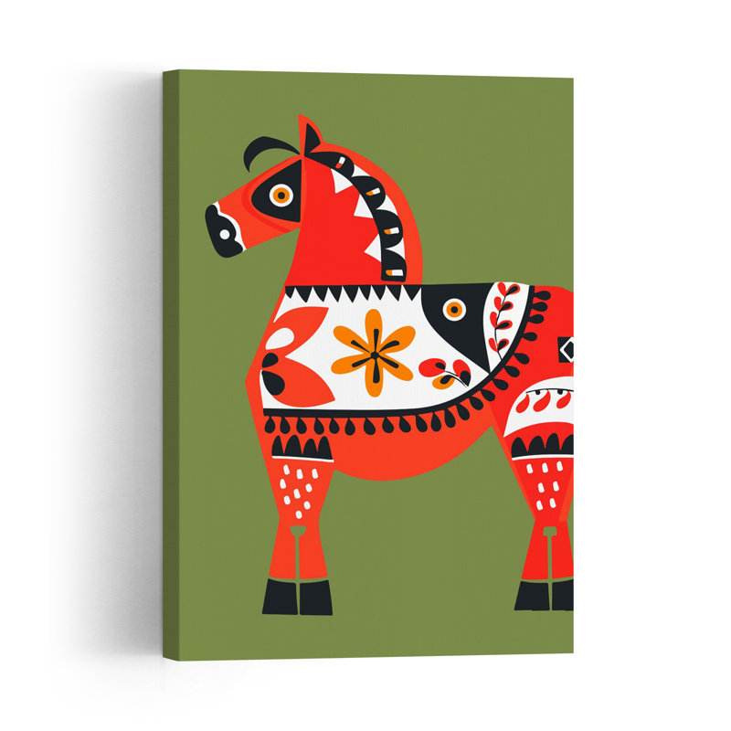 Vibrant Folk Horse Abstract Contemporary Horse Animal Wall Art Print 1 Piece Wrapped Canvas Wall Art, 91.44cm H x 60.96cm W