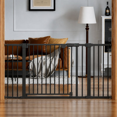 Extra Wide Auto-Close Pressure Mounted Pet Gate, 66.5"-82.3" Adjustable Walk-Through Metal Dog Gate for Doorways