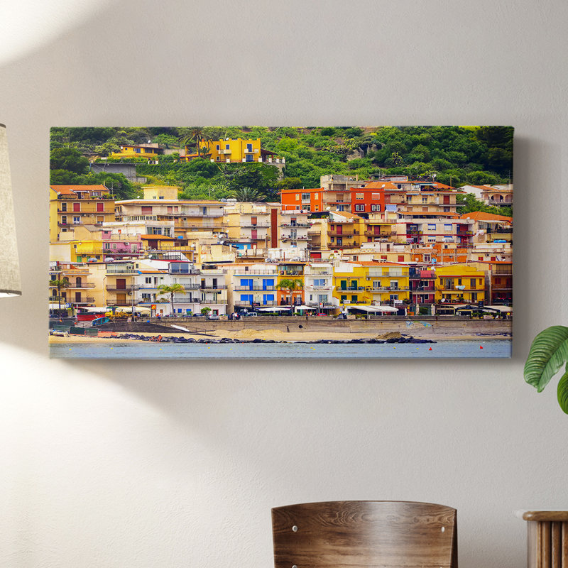Village de plage italien - Toile tendue avec châssis - Prêt à accrocher