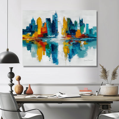 «Yellow Blue Urban City», impression sur toile, art urbain jaune