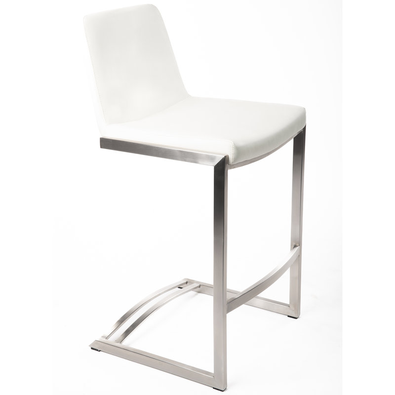 Teko PVD Stainless Steel Upholstered Seat 26-Inch Counter Height Barstool, White