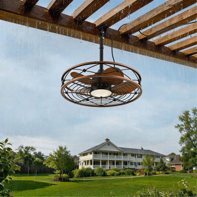 20"  Outdoor Ceiling Fan With Remote Control.With Light,5 PCS ABS Blades,Quiet DC Motor 6 Speed Levels,Adjust Height( 3 PCS Rod) Reversible Ceiling Fan, For Outdoor Use-- INCLUDED BULBS.