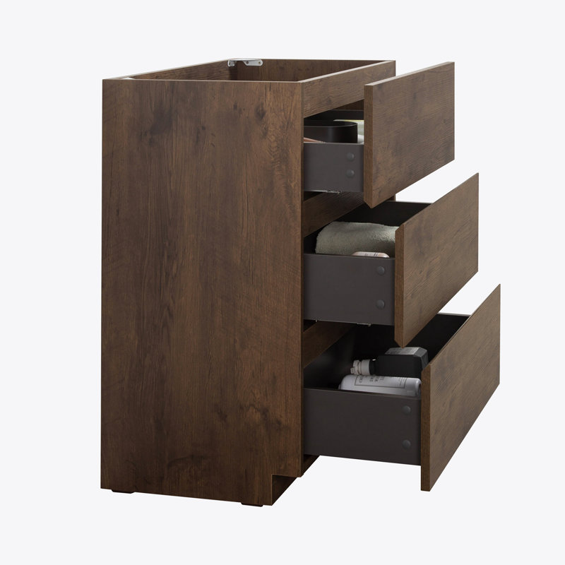 Floor cabinet WITHOUT basin,With three drawers, Walnut