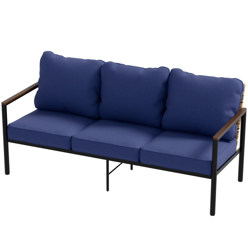 Metal Outdoor Patio Sofa with Cushions, Blue