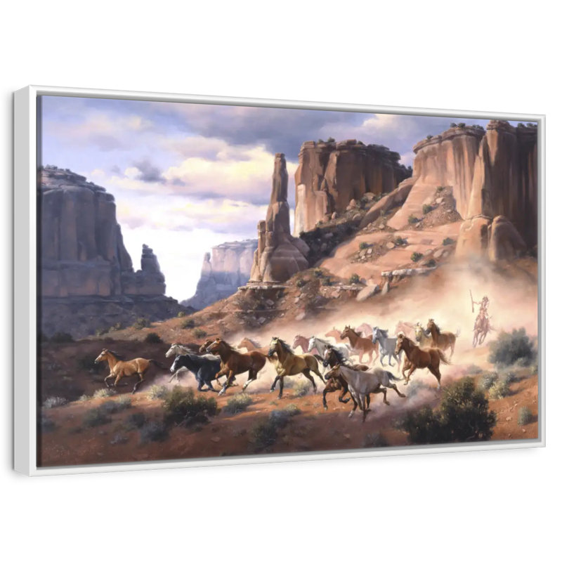 Grès et chevaux volés, 31 po x 21 po, Cadre flottant blanc