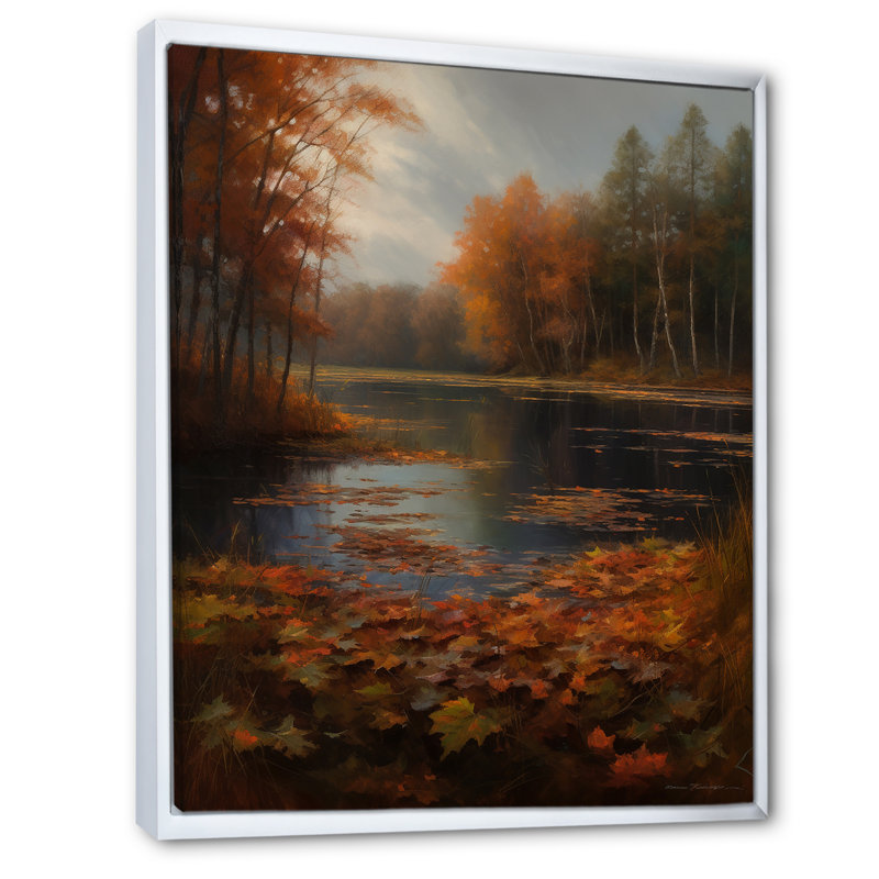 «A Misty Autumn Day At The Lake Watercolor I», reproduction sur toile, H 20 po x l 12 po x P 1 po, Cadre flottant blanc