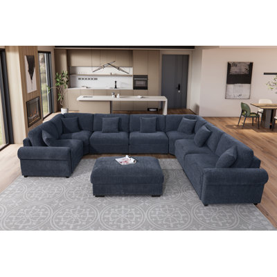 Canapé modulaire réversible en tissu à 8 places avec repose-pieds mobile