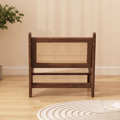 Fauteuil d'appoint en rotin et structure en bois noir, fauteuil lounge bas de style moderne du milieu du siècle, chaise d'appoint sans accoudoirs pour salon ou chambre à coucher