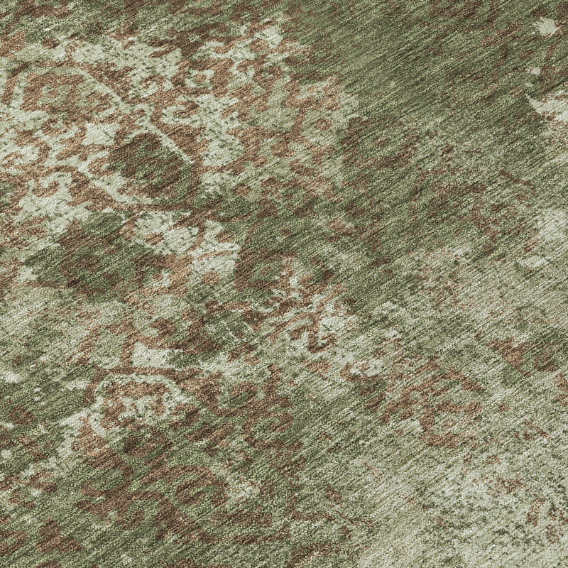 Tapis abstrait lavable à la machine intérieur / extérieur ACN2788, Olive, 10 pi x 14 pi