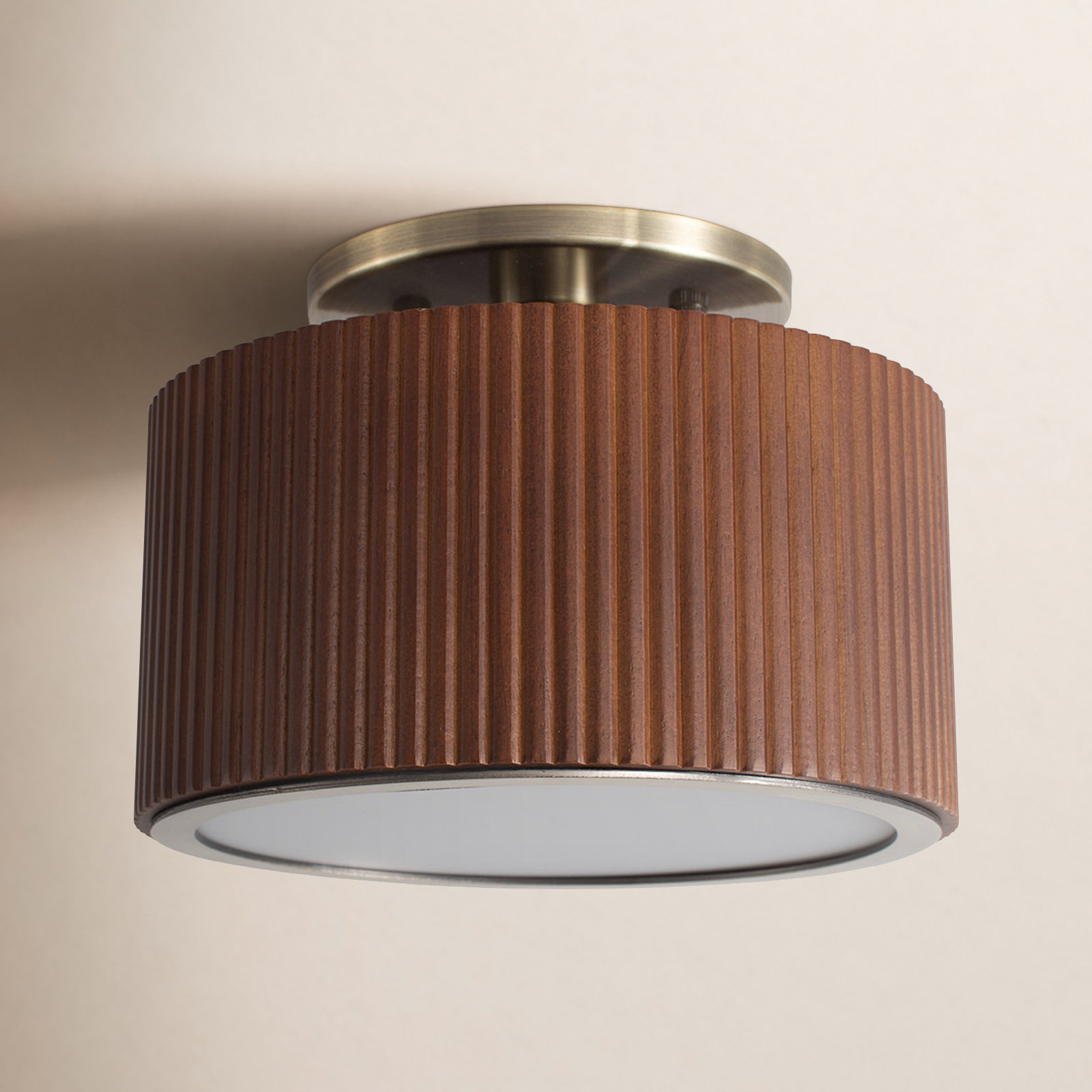 8" Single Light Semi Flush Mount, Dark Walnut