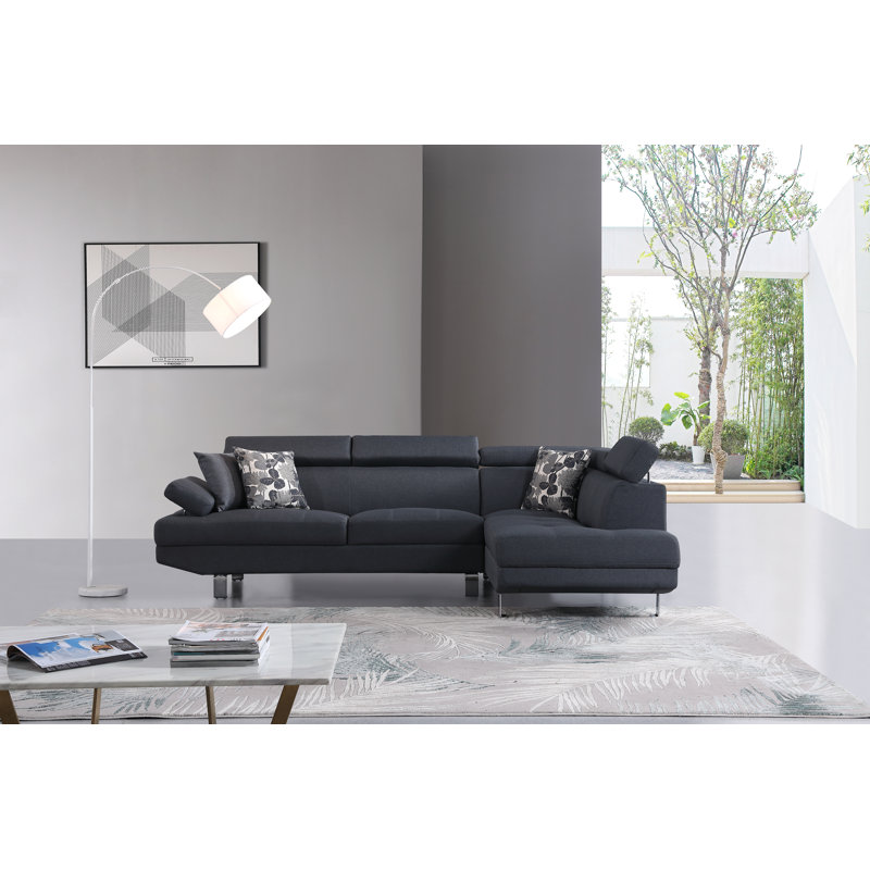 Steinway Upholstered L-Shaped Sectional, Gray, Right Hand Facing