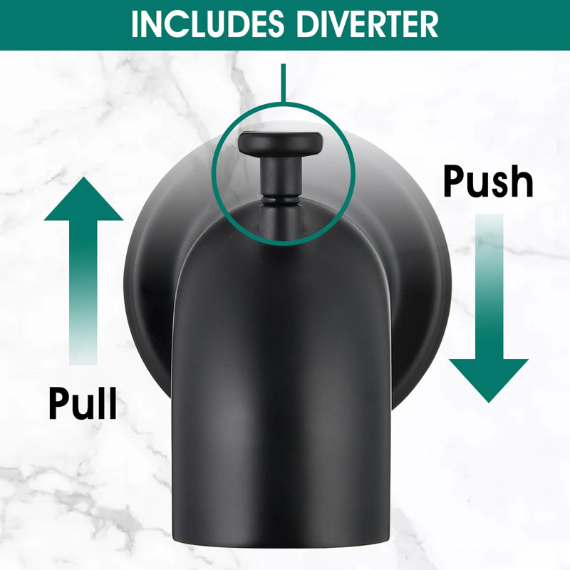 Wall Tub Spout with Diverter, Matte Black
