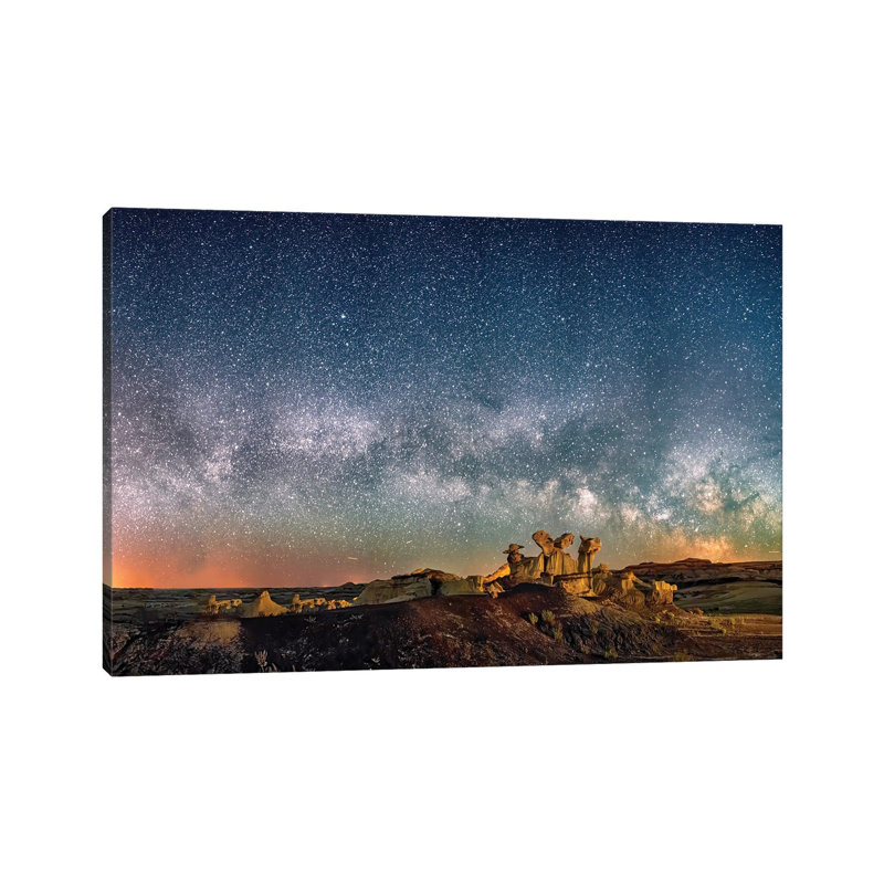 Bisti Badlands Hoodoos Under New Mexico Starry Night 1 Piece Painting on Canvas, 30.48 cm H x 45.72 cm W, Wrapped Canvas