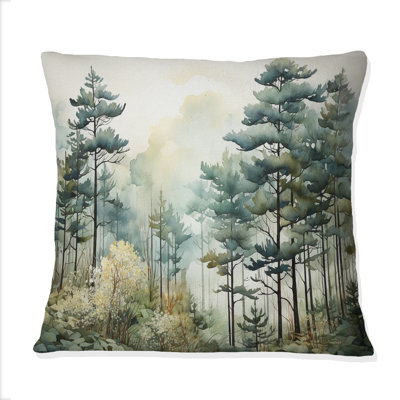 Tonalism Whispering Pines Pointillism I - Forest Printed Throw Pillow