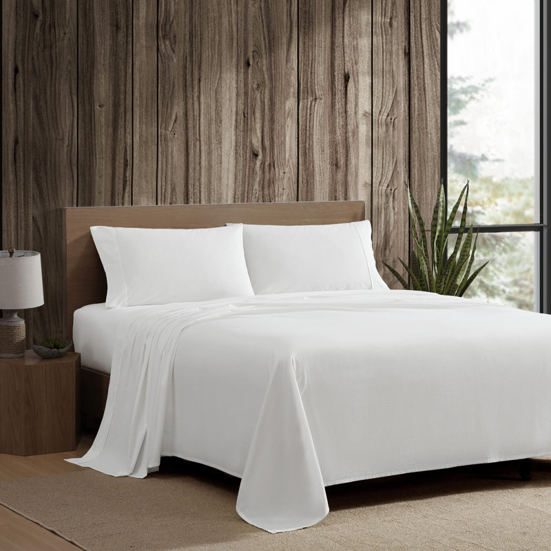 Eddie Bauer Solid Brushed Percale Cotton Sheet Set, Off-White, Twin Sheet Set + 1 Fitted Sheet + 1 Pillowcase
