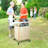 COOLBEBE Outdoor Bar Counter Outdoor Prep Table for Bar Counter with Stainless Steel Top, Solid Wood Bar Counter Table with Wheels and Side Shelf-112231529
