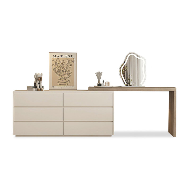 Coiffeuse avec miroir lumineux, 6 tiroirs, Beige / Burlywood