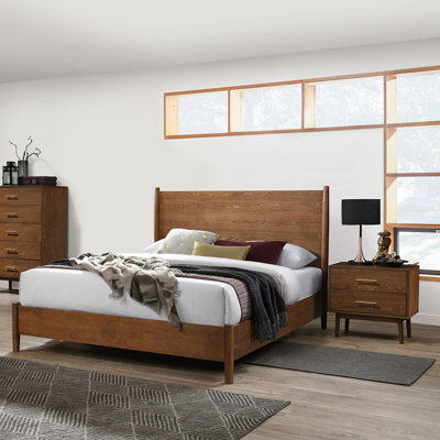 Ensemble de chambre à coucher en bois avec tête de lit 3 pièces Mid-Century