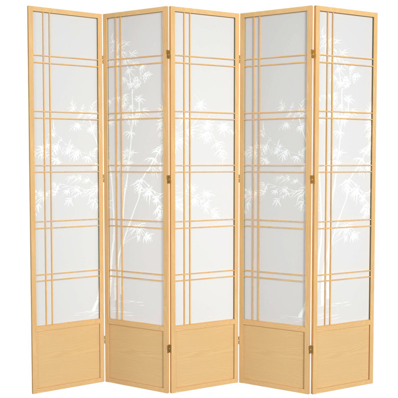 Cloison pliante Keitez, 5 panneaux, Naturel