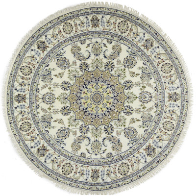 Cream Traditional 6X6 Indo-Nain Oriental Round Rug