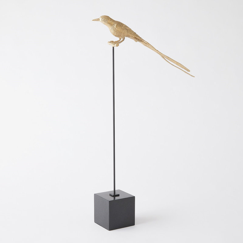 Perched Swallow-Brass-Sm, 24.5" H x 3.5" W x 13.75" D
